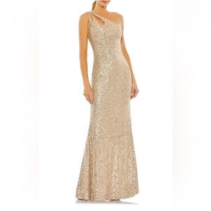Mac Duggal One Shoulder sequin champagne gala dress NWT size 8